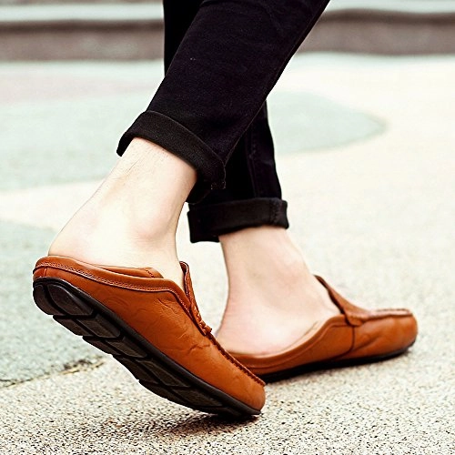 Socks Loafers MOHEM Men's Premium Genuine Leather Fashion Slipper Casual Slip On Loafers Shoes(MH20138Black45)