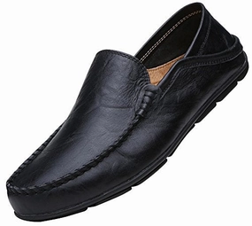 MOHEM Men's Premium Genuine Leather Fashion Slipper Casual Slip On Loafers Shoes(MH20138Black45) Fall Shoes Loafers