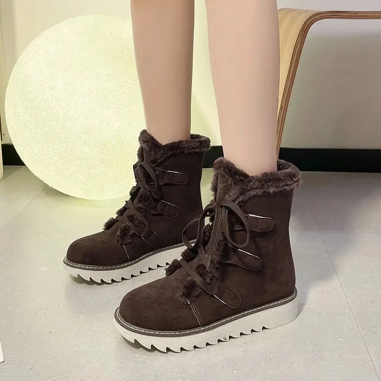 Flat Sole Training Shoes Round Toed Platform Plush Warm Waterproof High Snow Boot