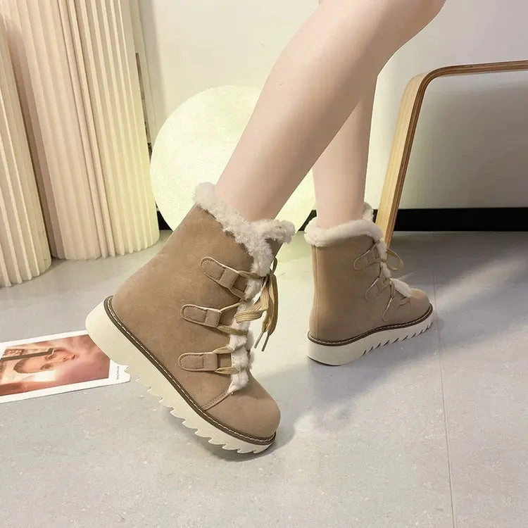Round Toed Platform Plush Warm Waterproof High Snow Boot Climbing Shoes Flat Feet