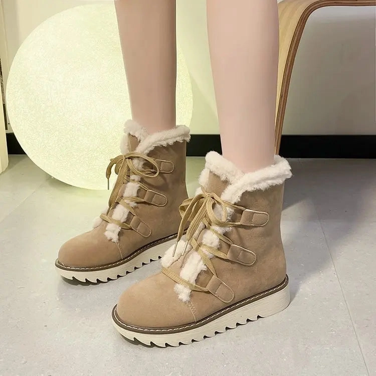 Round Toed Platform Plush Warm Waterproof High Snow Boot Dressy Flats Shoes