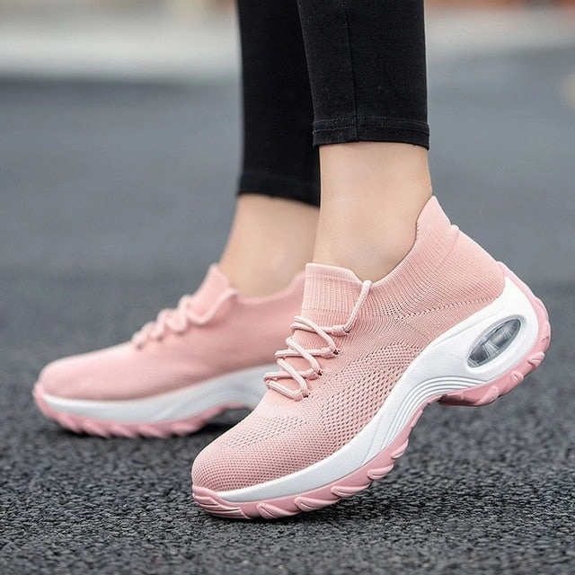 Ua Sneakers MWY Flying Woven Wedges Casual Shoes Women High Heel Sneakers Women Platform Shoes Zapatilla De Mujer Outdoor Walking Shoes