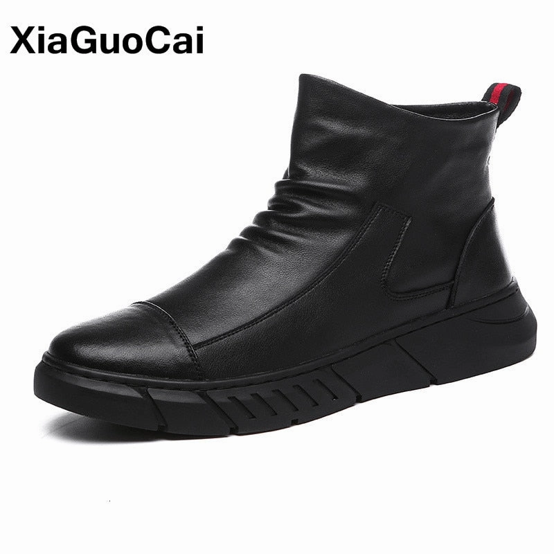 Men Ankle Boots With Fur Black High Flat Jazz Shoes