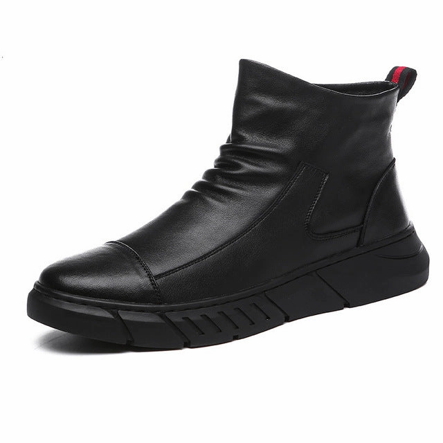 Formal Shoes Men Ankle Boots With Fur Black High