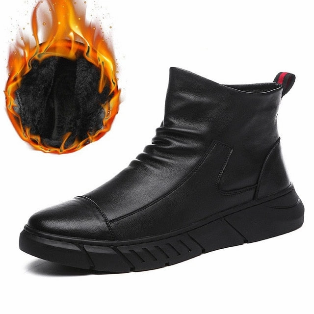 Men Ankle Boots With Fur Black High Shoes For Flat Feet Toddler