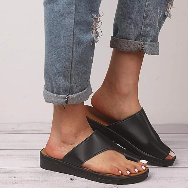 Gq Best Flip Flops NEW Acrossage Women Comfort Platform Wedge Sandals Open Toe Leather Bunion Slippers Lightweight Flip Flops Shoes for Summer, Black, Sz 8.5