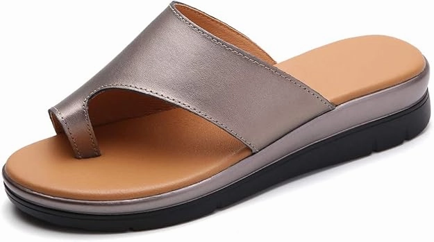 NEW Acrossage Women Comfort Platform Wedge Sandals Open Toe Leather Bunion Slippers Lightweight Flip Flops Shoes for Summer, Khaki, Sz 10.5 High Arch Support Flip Flops