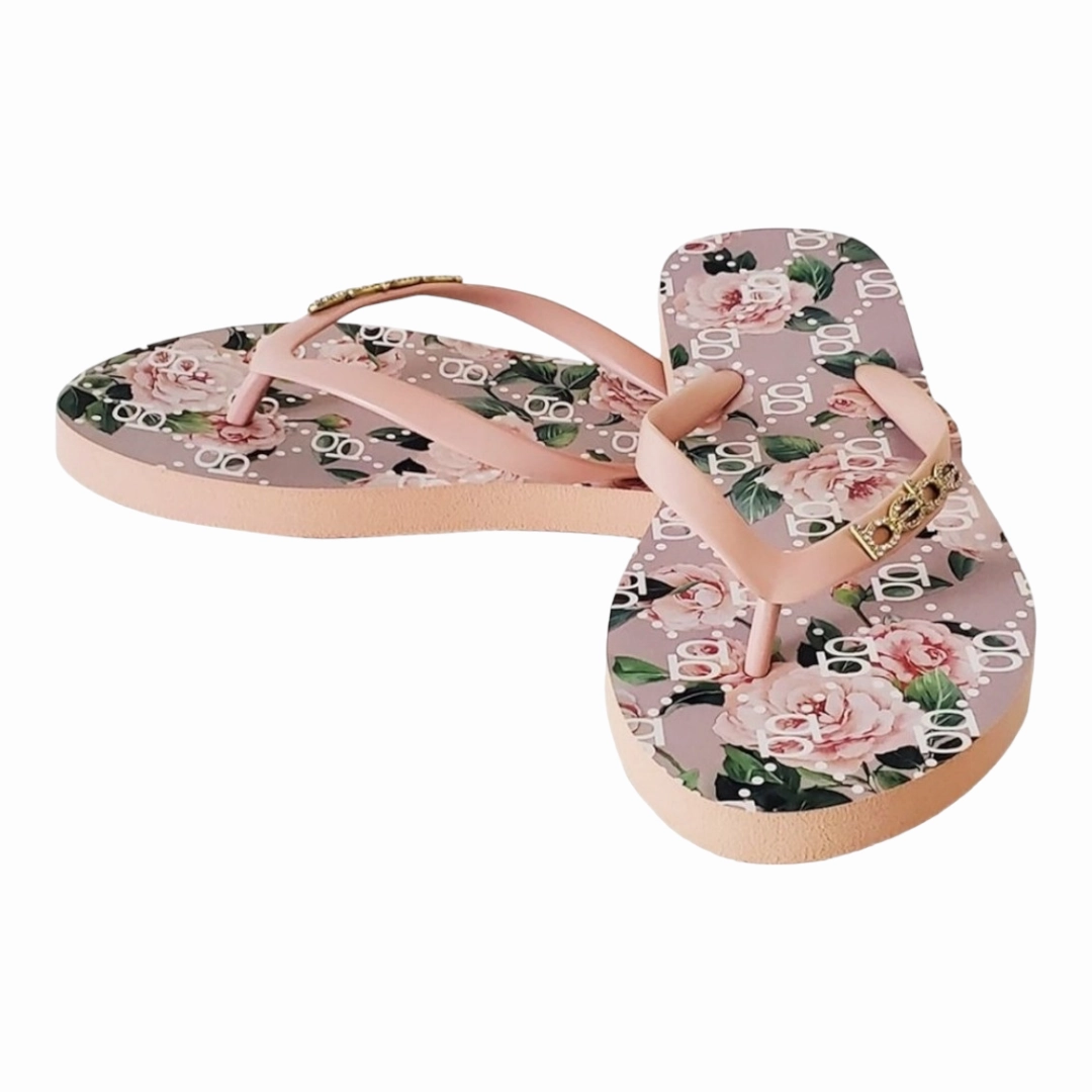 Leather Fanning Flip Flops New *BEBE Florissa Nude Thong Slip on Flip Flops Sandals (Women Size 7)