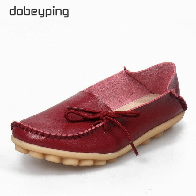 New Moccasins Women Flats 2019 Autumn Woman Loafers Genuine Leather Female Shoes Slip On Ballet Bowtie Women's Shoe Size 35-44 Kmy Loafers