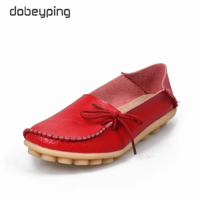 New Moccasins Women Flats 2019 Autumn Woman Loafers Genuine Leather Female Shoes Slip On Ballet Bowtie Women's Shoe Size 35-44 Tartan Loafers