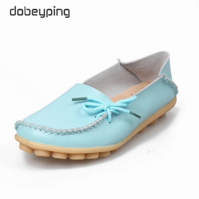 New Moccasins Women Flats 2019 Autumn Woman Loafers Genuine Leather Female Shoes Slip On Ballet Bowtie Women's Shoe Size 35-44 Loafers Best