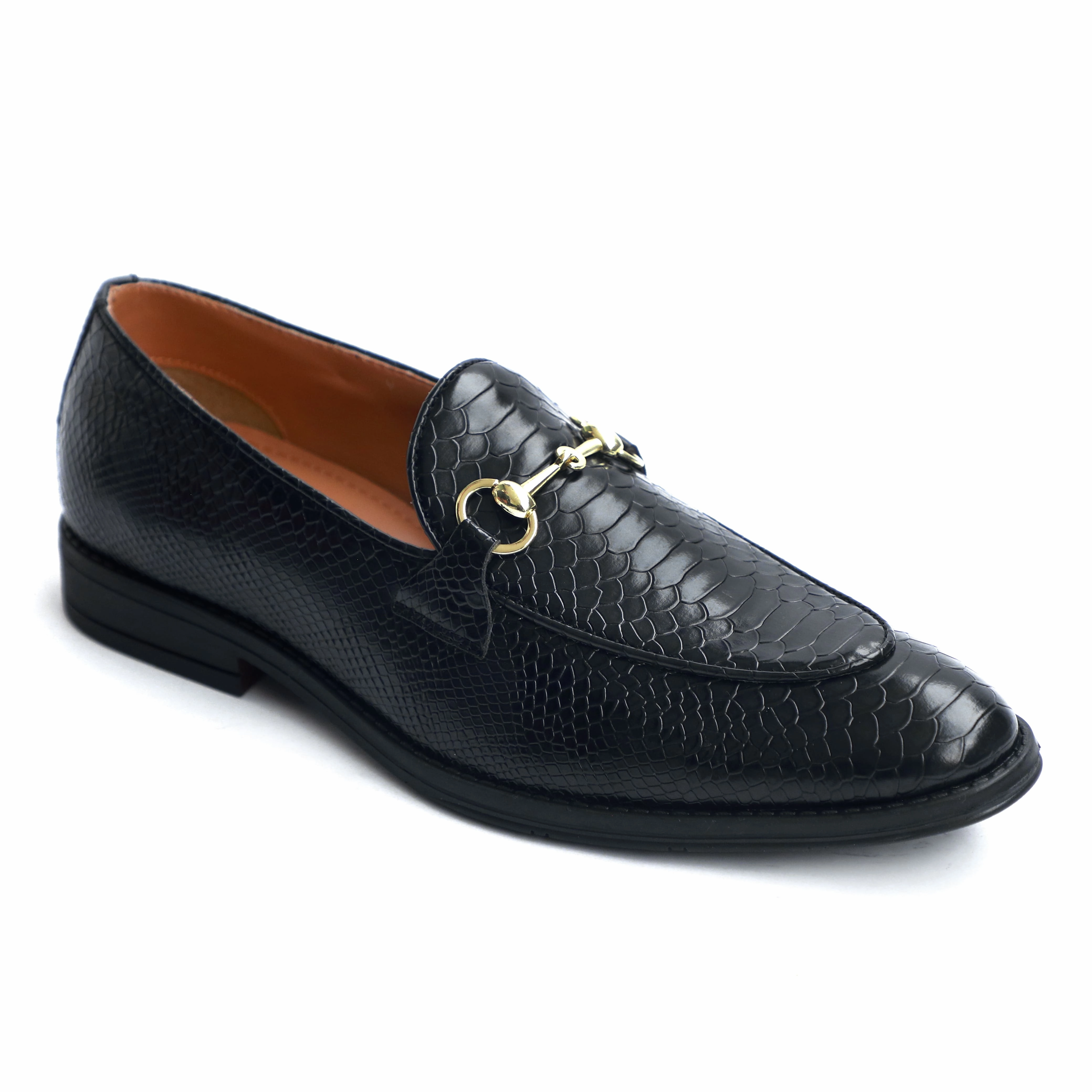 Loafers With Gold NICHE Black Python Print Horsebit Loafers