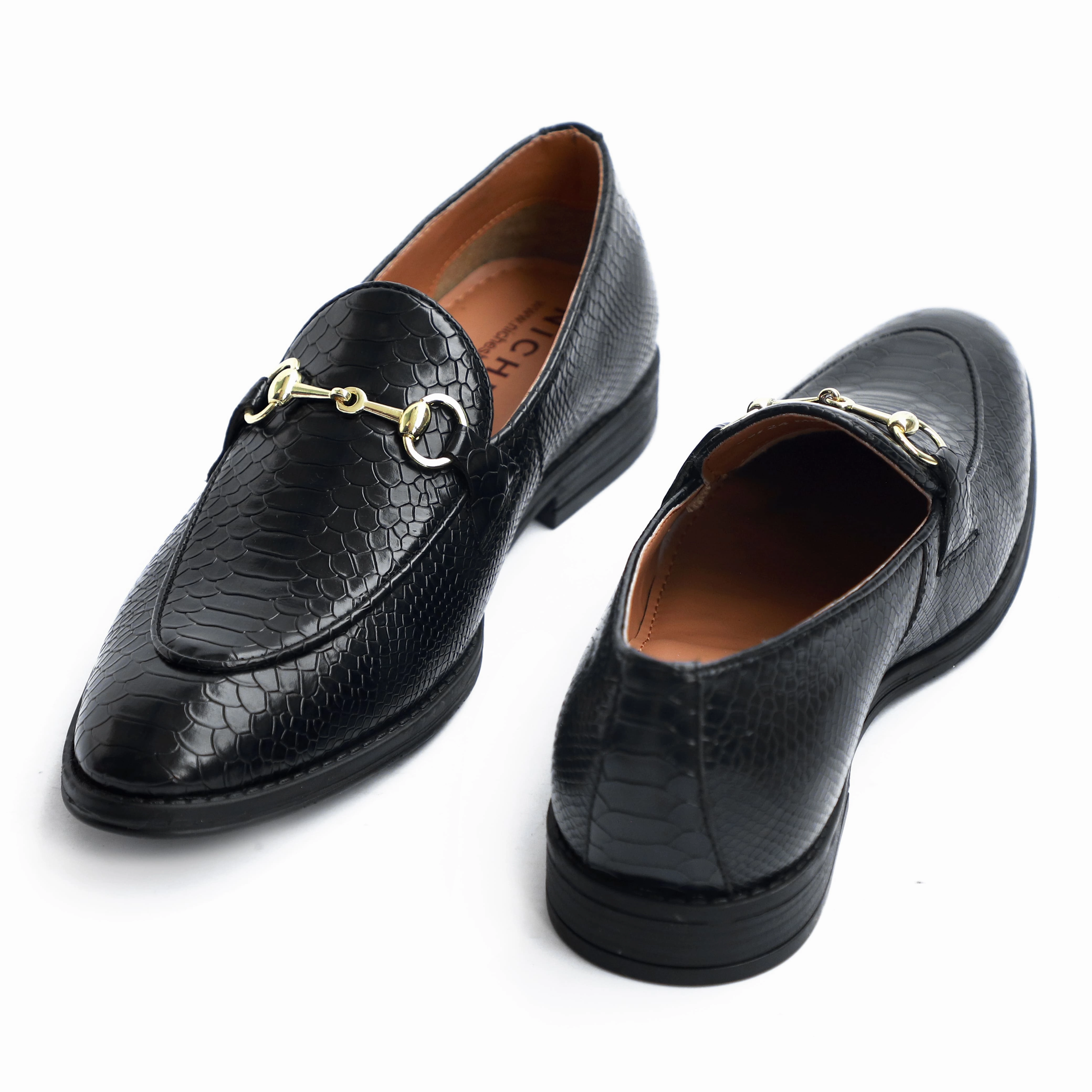 Gyw Loafers NICHE Black Python Print Horsebit Loafers