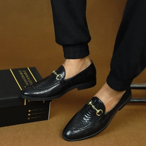 NICHE Black Python Print Horsebit Loafers Navy Suede Loafers