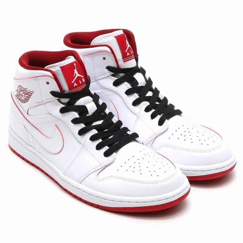 Nike Air Jordan 1 Mid White Red Shoes Basketball Men Asics Shoes Ortholite