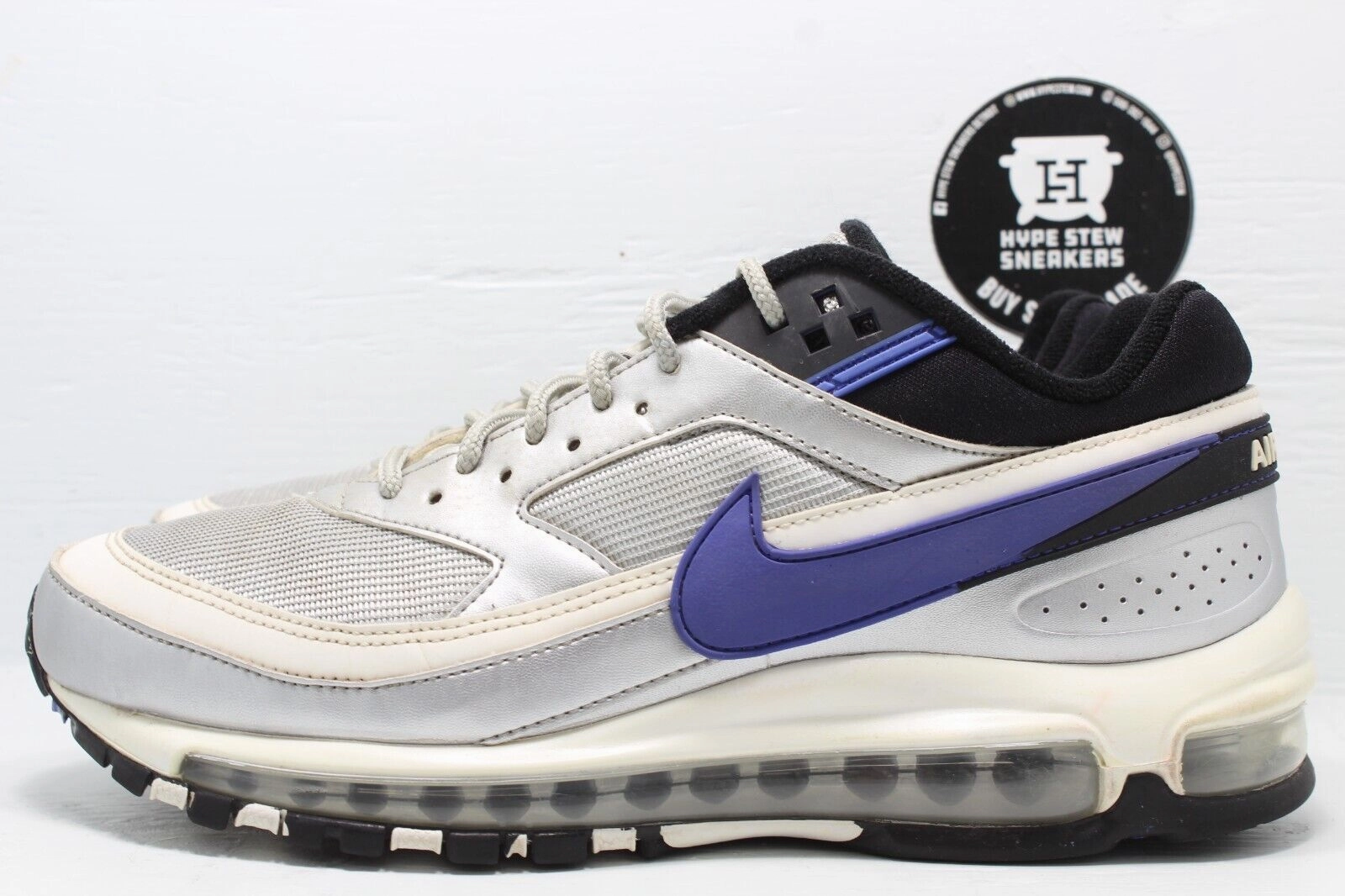 Asics Cheer Shoes 1990s Nike Air Max 97/BW Metallic Silver Persian Violet Size 7.5 No Insoles