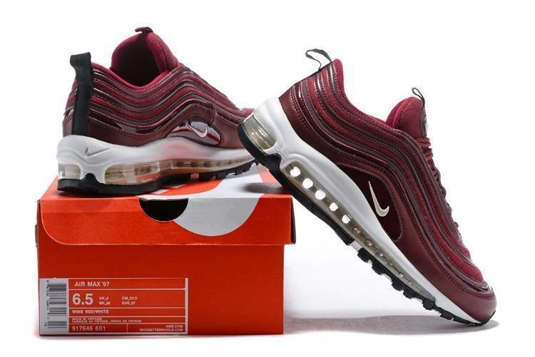Nike Air Max 97 Wine Red White Shoes Sale Men Size US 7, 8, 8.5, 9, 10, 11 Asics Cricket Shoes Rubber Spikes
