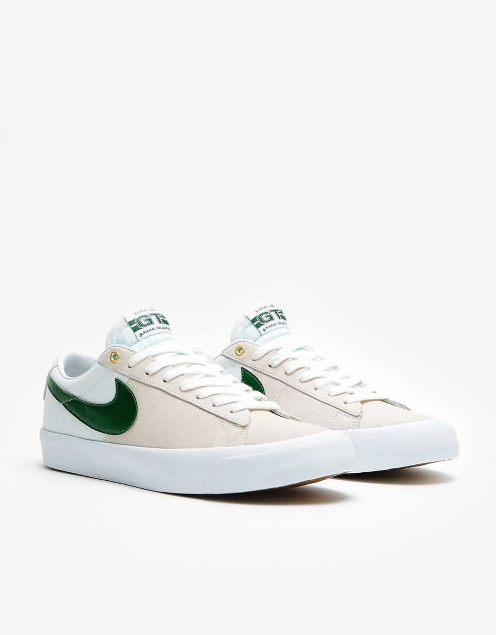 Nike SB Zoom Blazer Low Pro GT Skate Shoes - White/Fir-White-Gum Lt Brown Asics Overpronation Running Shoe
