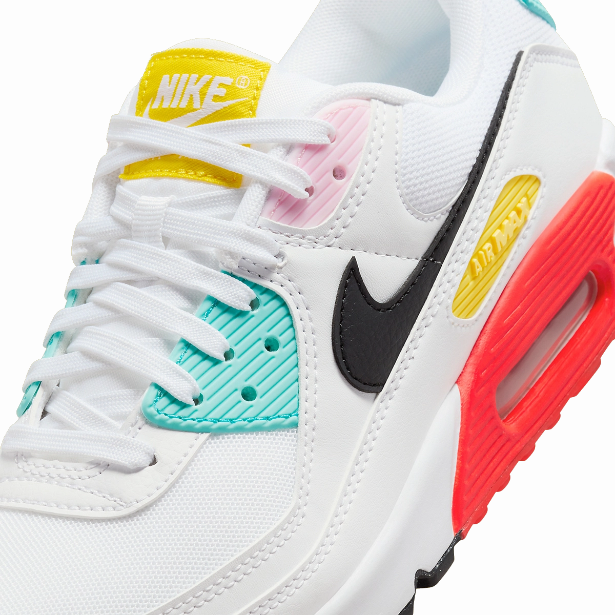 Asics Work Shoes Non Slip Nike Women's Air Max 90 Shoes - White / Pink Foam / Bright Crimson / Black