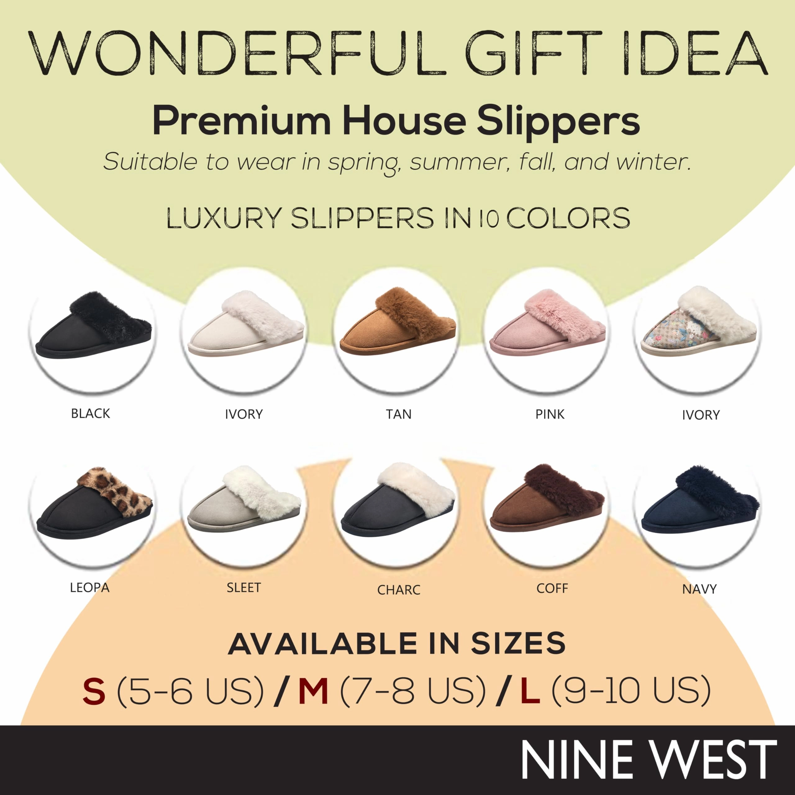 Nine West Scuff Slippers For Women, Extra Soft & Comfortable Winter House Shoes, Ivory, Large 9-10 Navy Slippers