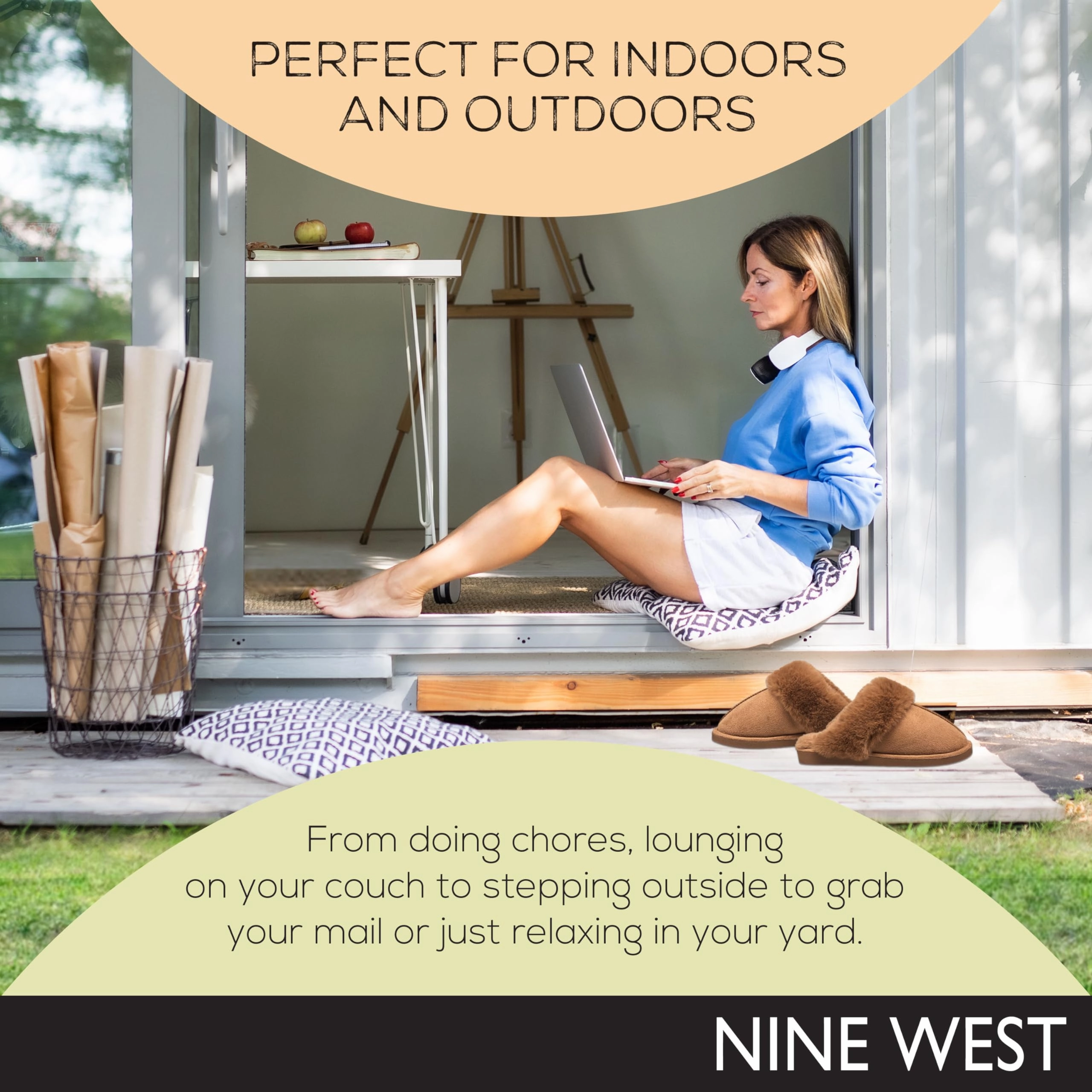 Nine West Scuff Slippers For Women, Extra Soft & Comfortable Winter House Shoes, Tan, Large 9-10 Freud Slippers