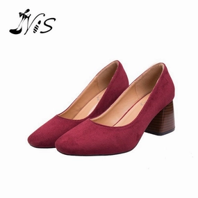 NIS 2017 Pointed Toe Hoof Heels Women Shoes Concise Woman Pumps  Office Lady Faux Suede Thick Heels Party Bridesmaid Shoes Pure Casual Low Top Skate Shoe