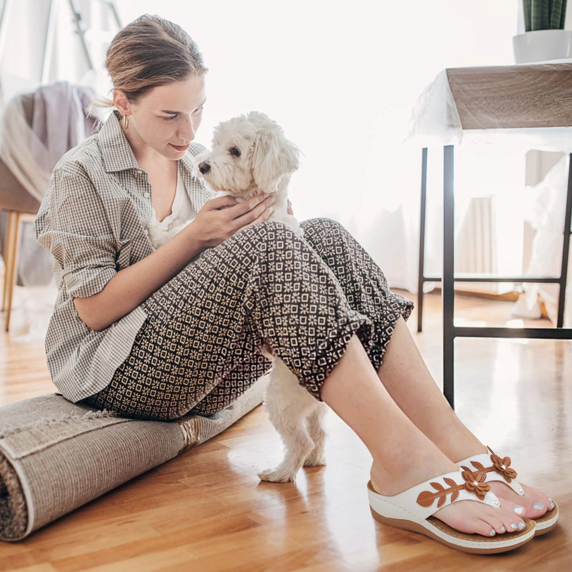 Creative Flip Flops No.15Women's Flip Flops With Arch Support Comfortable Platform Floral Wedges