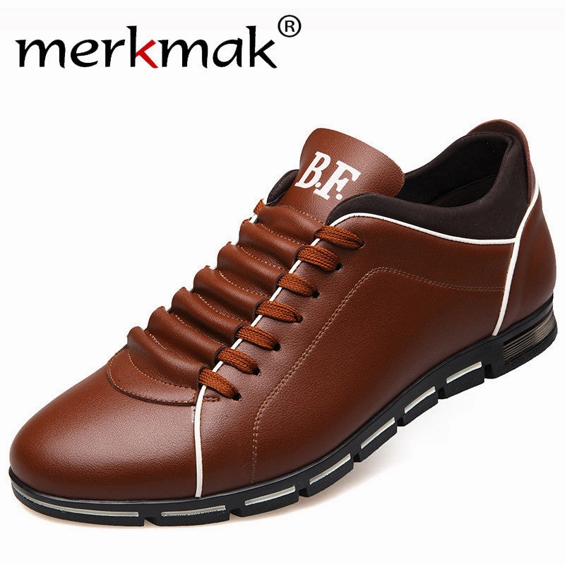 Merkmak Big Size 38-48 Men Casual Shoes Fashion Leather Shoes for Men Summer Men's Flat Shoes Dropshipping Flat Closed Shoes