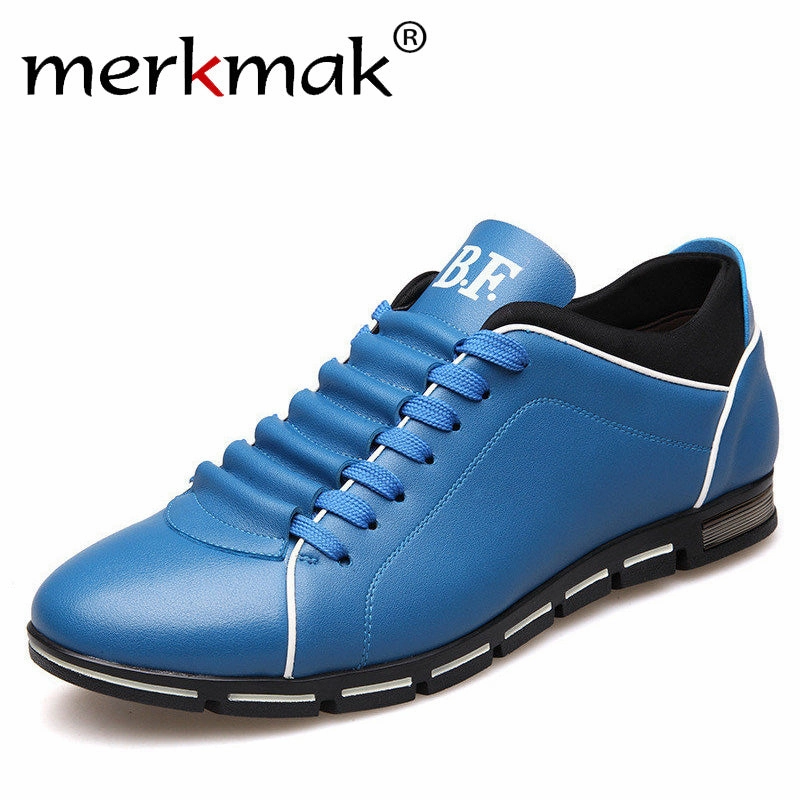 Merkmak Big Size 38-48 Men Casual Shoes Fashion Leather Shoes for Men Summer Men's Flat Shoes Dropshipping Flat Back Shoes