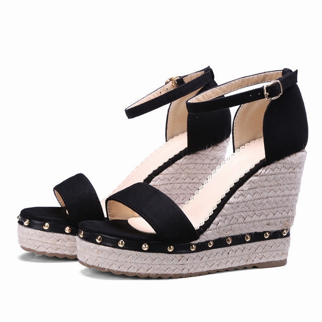 Women's Fashion  Summer High Wedge Sandals Shoes - Black,Pink,Apricot Shade And Shore Sandals