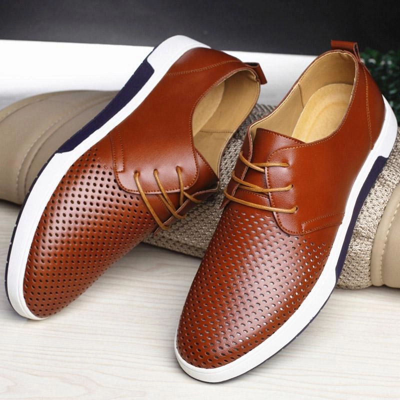 Office Outfits With Flat Shoes Men Leather Flat Shoes New Arrival Casual Summer Breathable