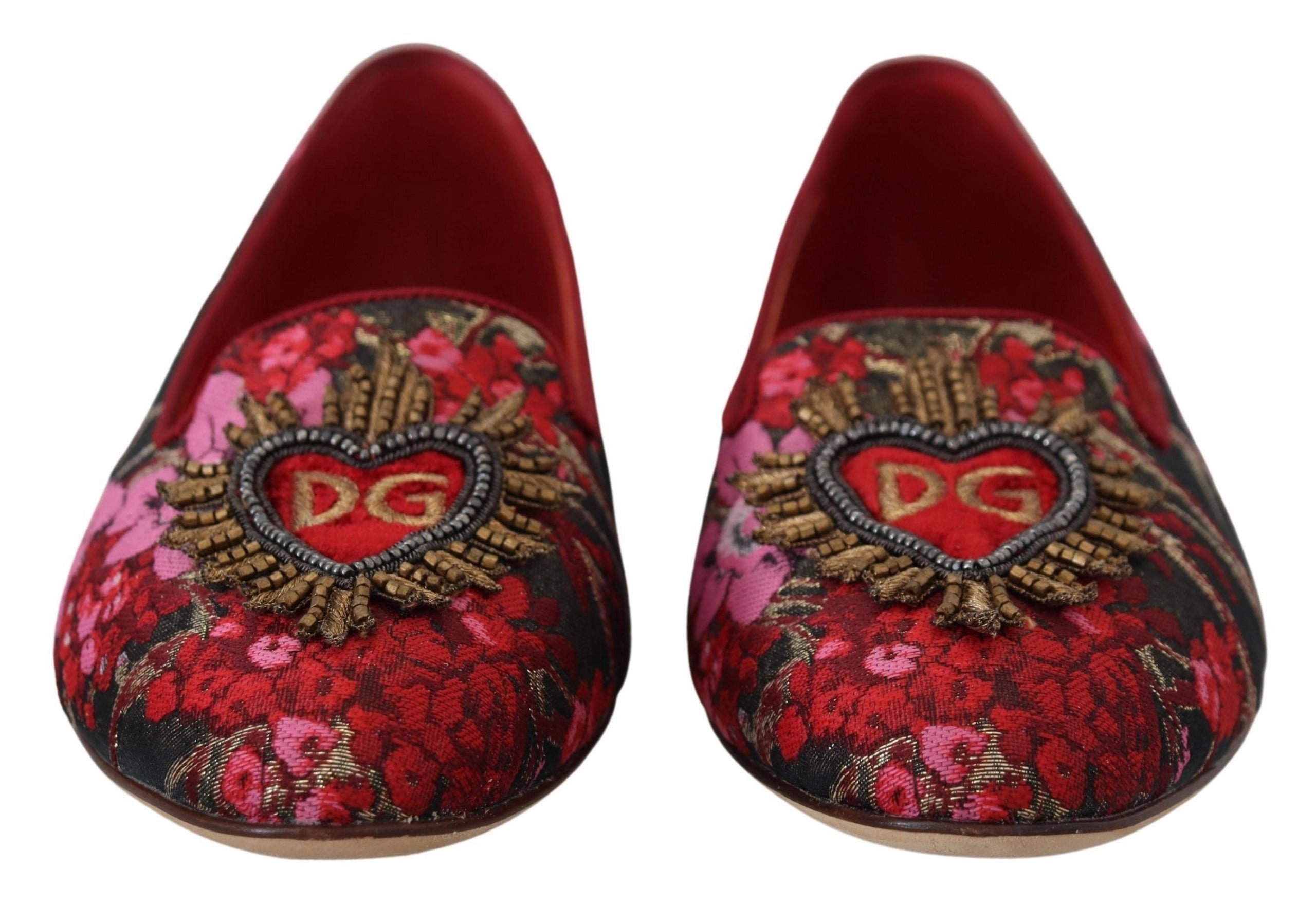 Sequin Shoes Flats Dolce & Gabbana Multicolor Jacquard Sacred Heart Patch Slip On Shoes