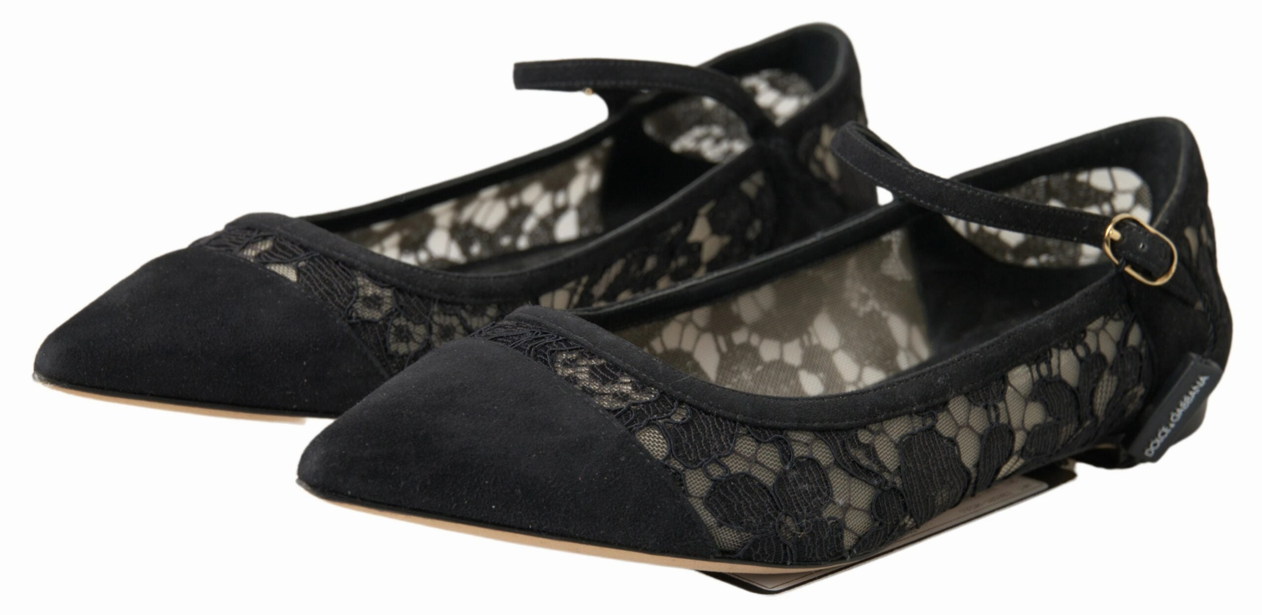 Hard Sole Flat Shoes Dolce & Gabbana Black Lace Loafers Ballerina Flats Shoes