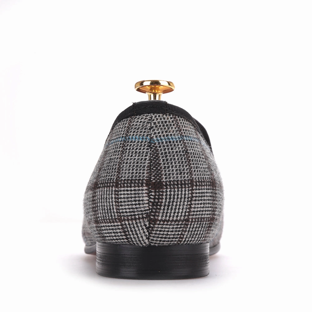 OneDrop Gingham Gray Handmade Men Flats Slip On Party Wedding Prom Loafers Copper Flats Shoes