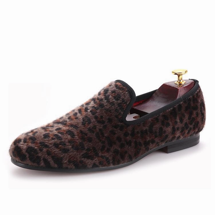Hpuse Slippers OneDrop Handmade Dress Shoes Leopard Prints Men Wedding Party Prom Velvet Loafers