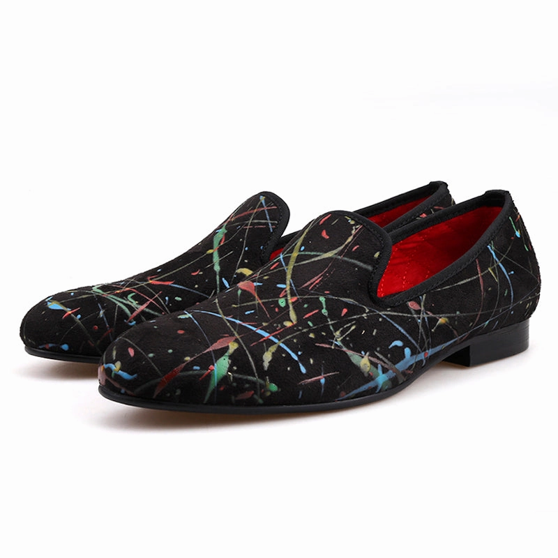 Washable Flat Shoes OneDrop Handmade Graffiti Men Slip On Dress Shoes Party Wedding Prom Loafers