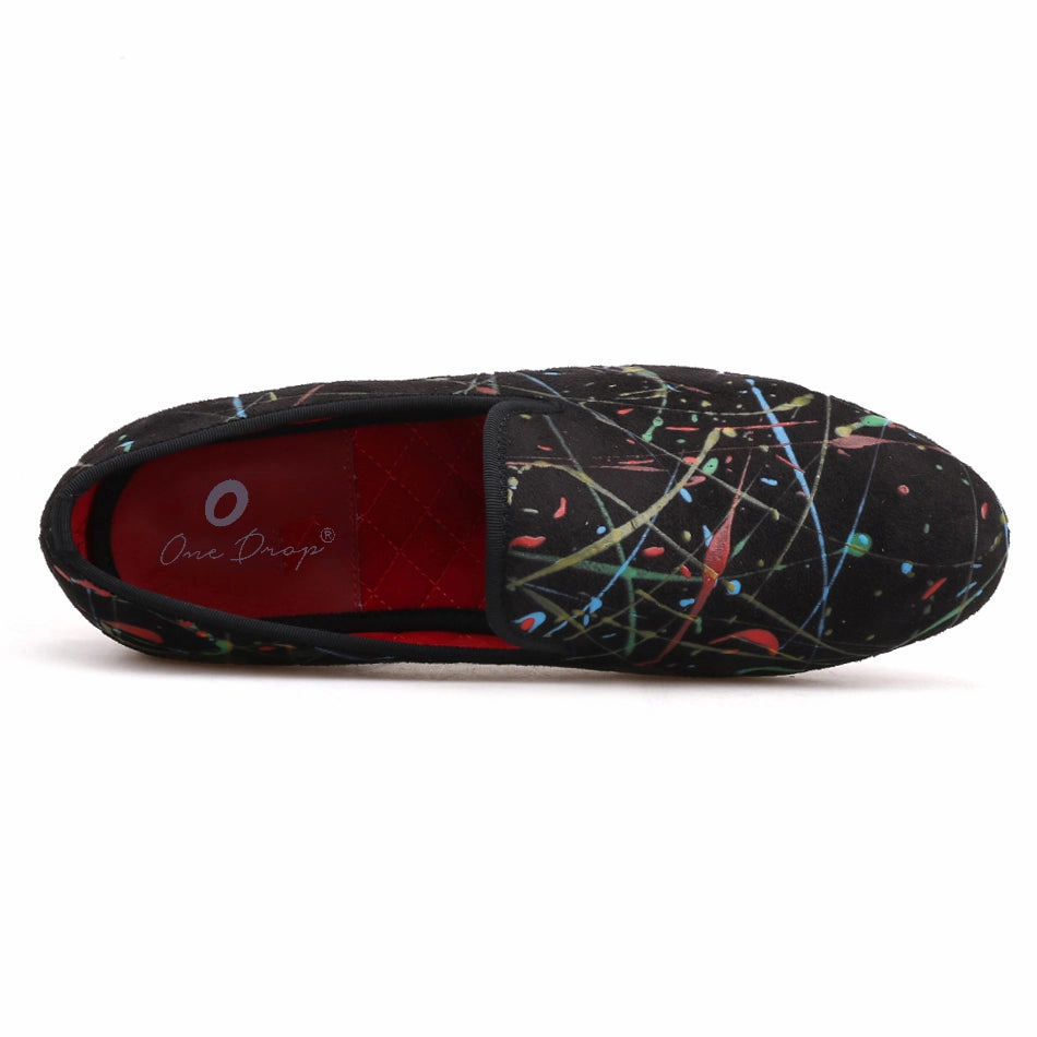 Punk Flats Shoes OneDrop Handmade Graffiti Men Slip On Dress Shoes Party Wedding Prom Loafers