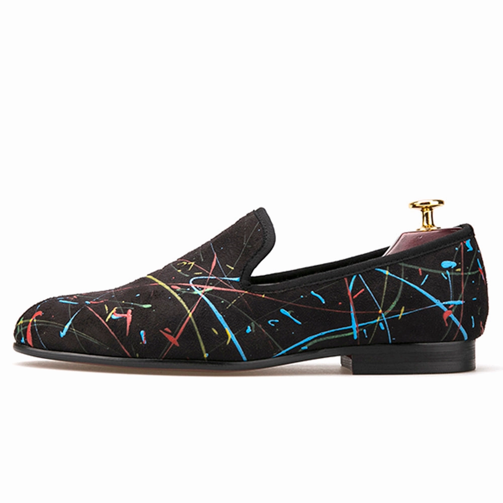 OneDrop Handmade Graffiti Men Slip On Dress Shoes Party Wedding Prom Loafers Curved Shoes For Flat Feet