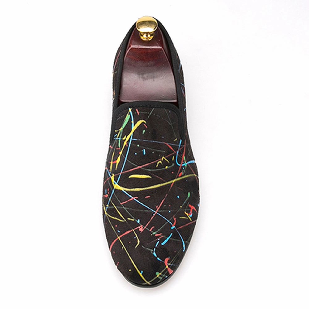 OneDrop Handmade Graffiti Men Slip On Dress Shoes Party Wedding Prom Loafers T Bar Flat Shoes