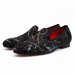 Block Flat Shoes OneDrop Handmade Graffiti Men Slip On Dress Shoes Party Wedding Prom Loafers