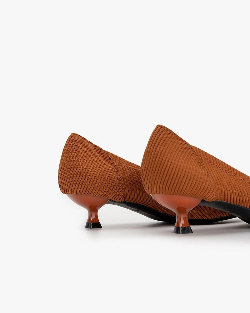 Best Running Shoes For Wide Flat Feet Orange Solid Color Pointed-Toe Striped Kitten Heels