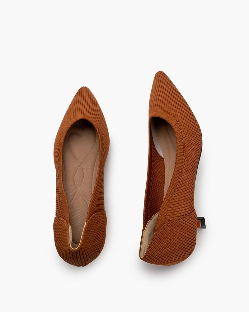 Orange Solid Color Pointed-Toe Striped Kitten Heels Flat Feet Supination Shoes