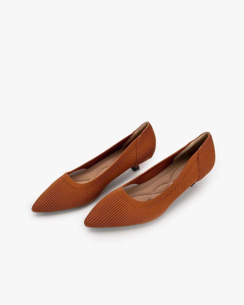 Best Shoes Pronation Orange Solid Color Pointed-Toe Striped Kitten Heels