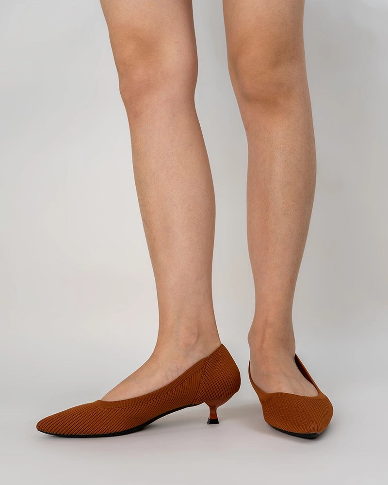 Orange Solid Color Pointed-Toe Striped Kitten Heels Best Shoes For Plantar Fasciitis Flat Feet