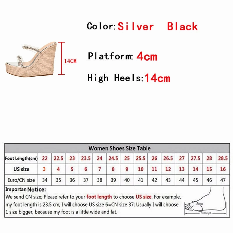 Neue Kristall Transparent Offene spitze Plattform Heels Hausschuhe Frauen Keile Sandalen Mode Stroh Seil Weben Dicken Boden Weibliche Schuhe Beaded Slippers