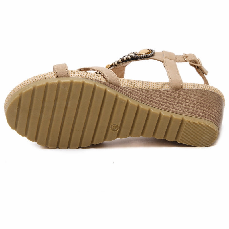 Yume Yume Flip Flops Summer Wedge Beach Shoes Bohemian Beaded Flip Flops Sandals for Women