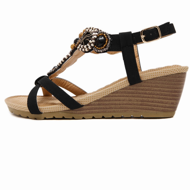 Free Spirit Flip Flops Summer Wedge Beach Shoes Bohemian Beaded Flip Flops Sandals for Women