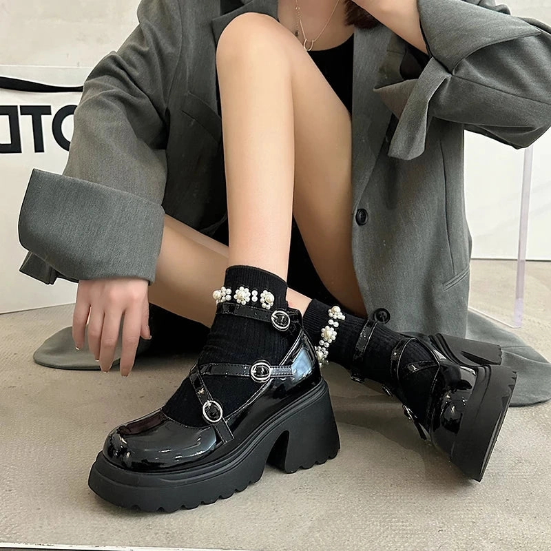 Patent Leather Ankle Strap Lolita Shoes Women Thick Heels Platform  Woman Sweet Lovely High Heeled Pumps Best Budget Casual Shoes