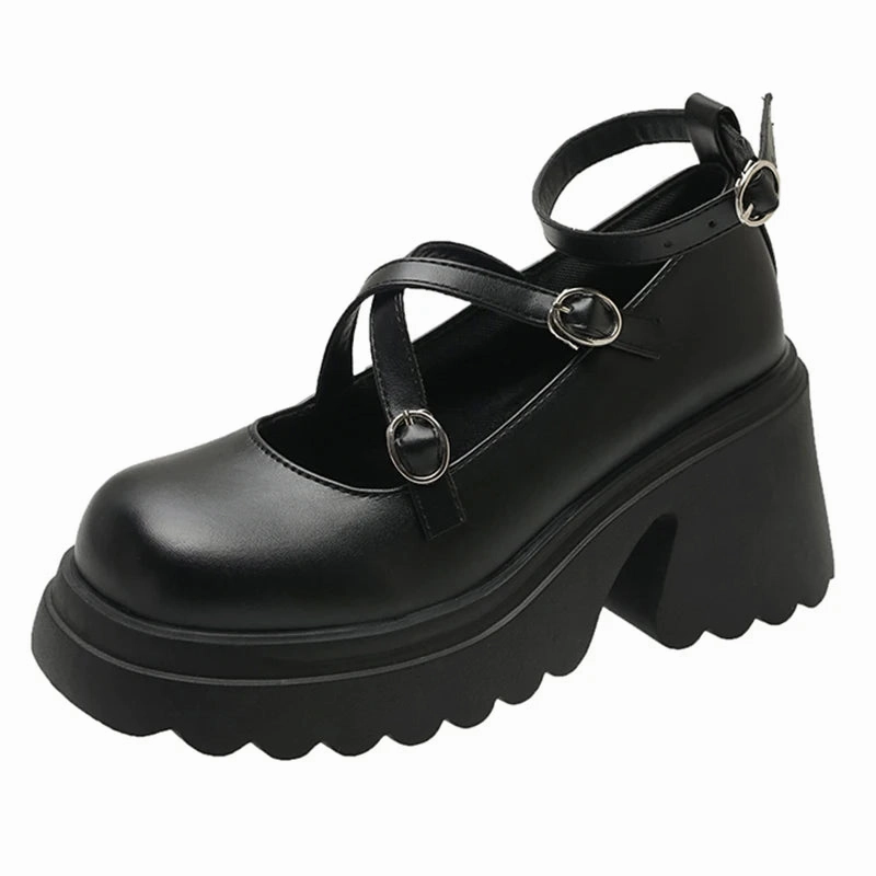 Patent Leather Ankle Strap Lolita Shoes Women Thick Heels Platform  Woman Sweet Lovely High Heeled Pumps Summer Business Casual Shoes