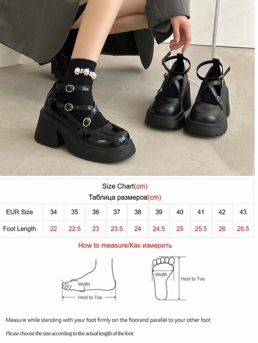 Casual Shoes At Walmart Patent Leather Ankle Strap Lolita Shoes Women Thick Heels Platform  Woman Sweet Lovely High Heeled Pumps